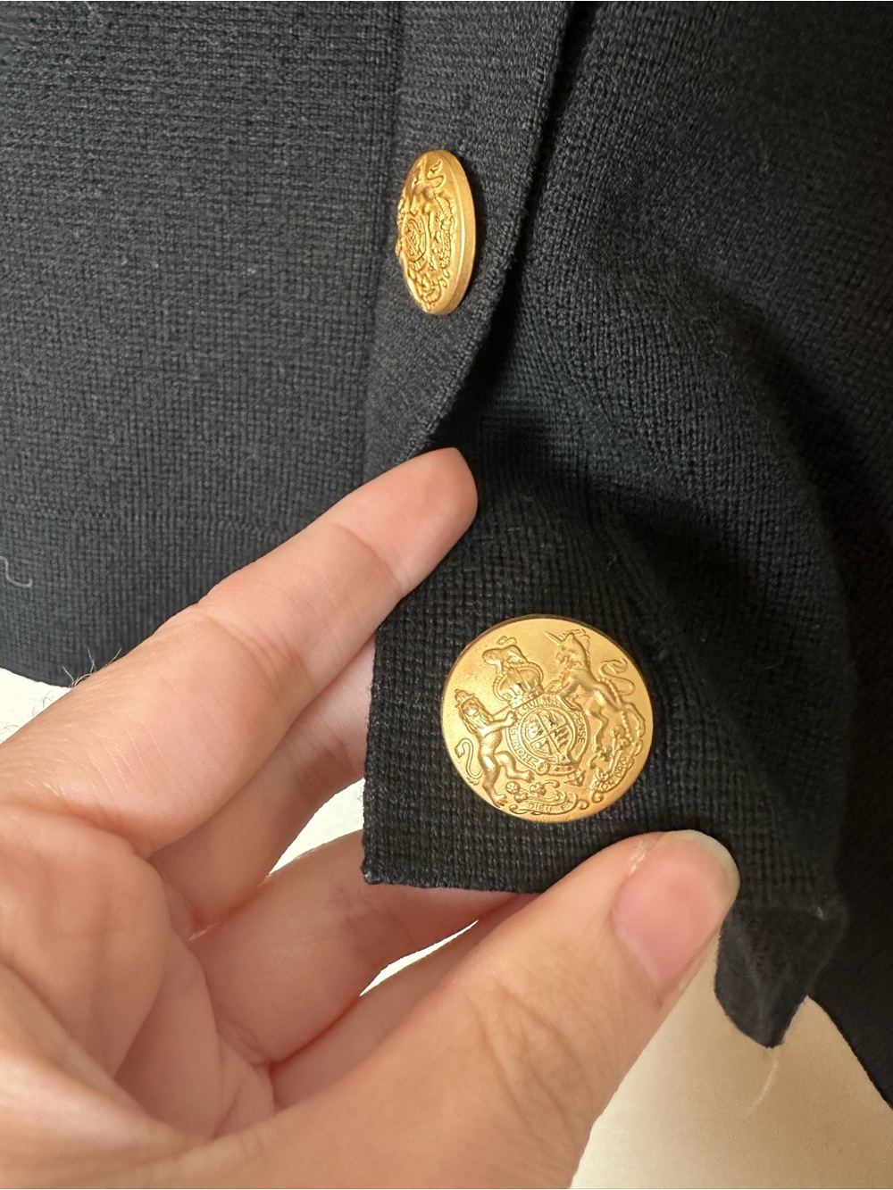 Sezane Betty Cardigan Sweater 100% Wool Black Gold Crest Buttons Medium - Picture 5 of 9
